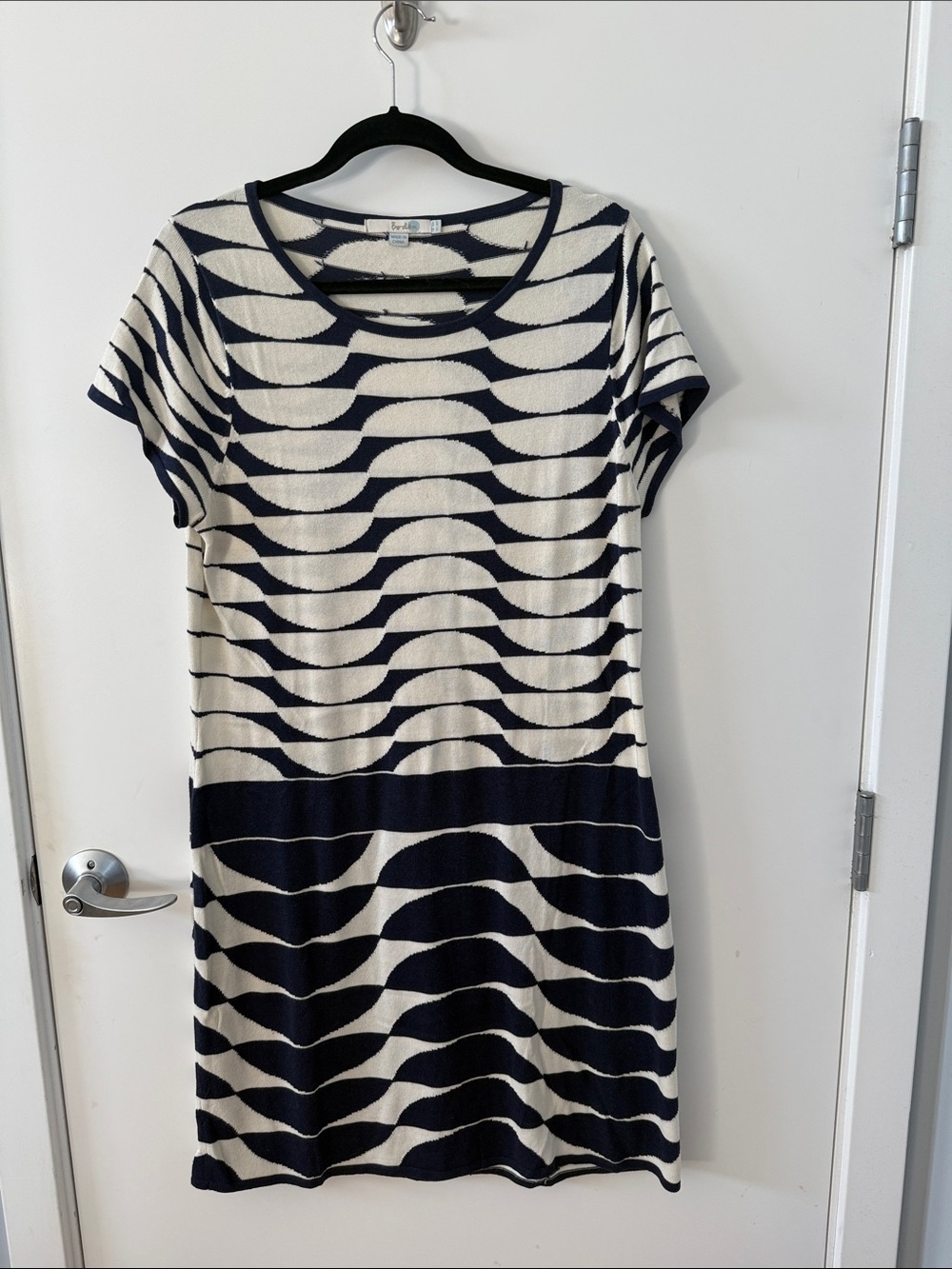 Boden Navy and Cream Wave-Stripe Knit Dress
